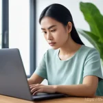Home 22 사이버 세계에서의 안전한 네비게이션 - **Prompt 1: Vigilant Digital User Checking Email Links**
"A young Thai woman in her late 20s, wi...